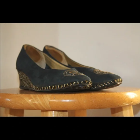 🪙 Vintage '90s Fendi FF Logo Wedge Espadrilles Heels - Picture 5 of 9